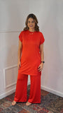 Conjunto Califórnia - Túnica Longa com Fenda Lateral e Calça Pantalona em Malha Confort - Naguirre Shop