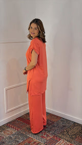 Conjunto Califórnia - Túnica Longa com Fenda Lateral e Calça Pantalona em Malha Confort - Naguirre Shop
