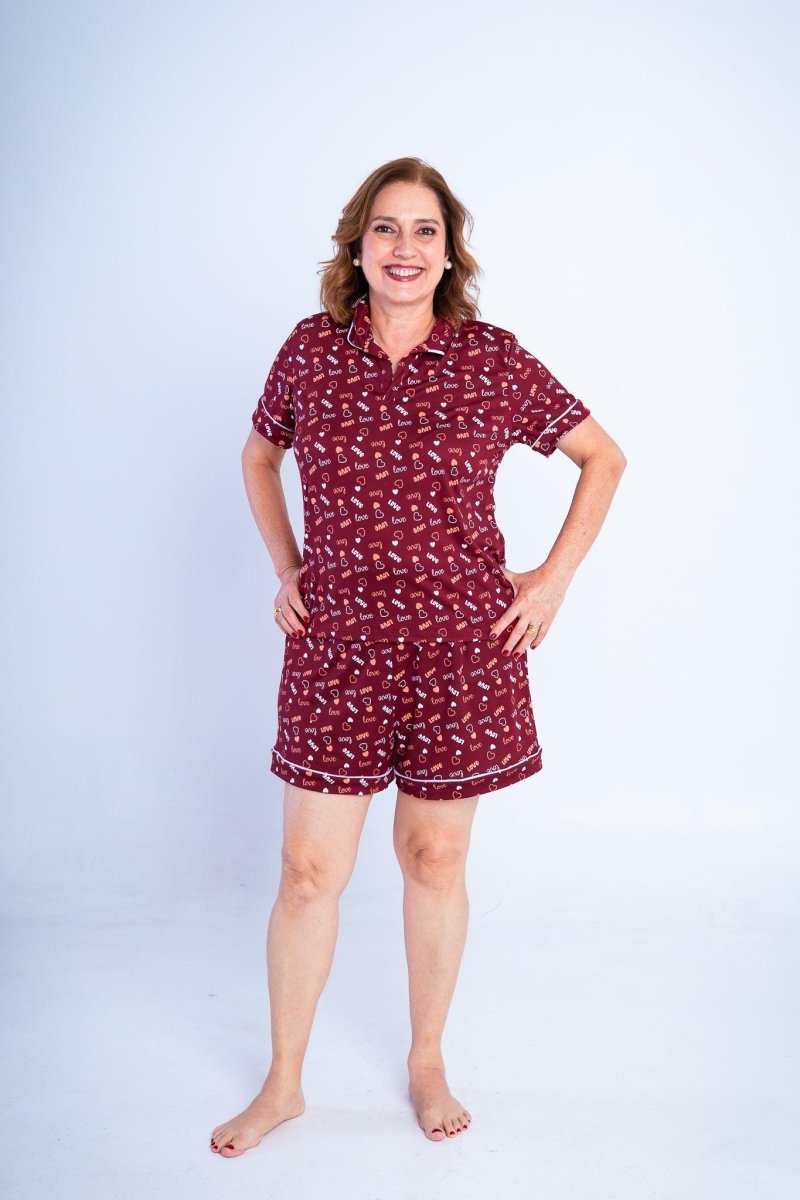 Conjunto Camila - Pijama com Gola Americana e Shorts de Suede - Naguirre Shop