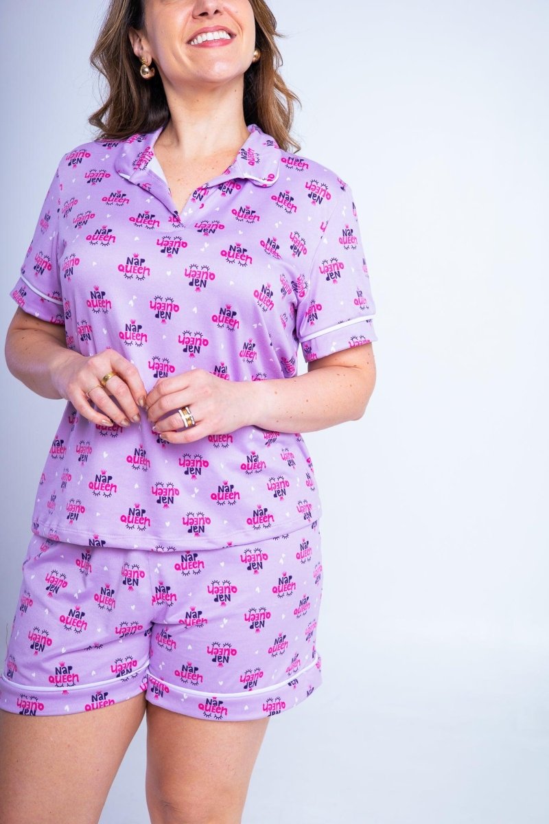 Conjunto Camila - Pijama com Gola Americana e Shorts de Suede - Naguirre Shop