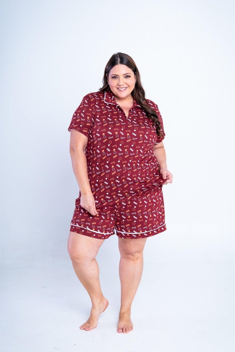 Conjunto Camila - Pijama com Gola Americana e Shorts de Suede - Naguirre Shop
