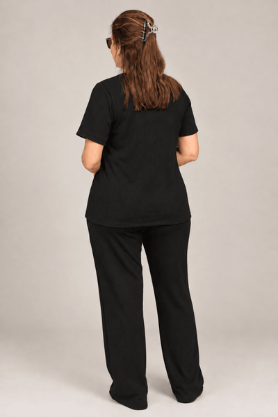 Conjunto Catarina - Blusa Decote V e Calça Pantalona em Malha Texturizada - Naguirre Shop