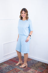 Conjunto Dulce – Blusa Oversized e Bermuda com Bolsos em Linho Light - Naguirre Shop