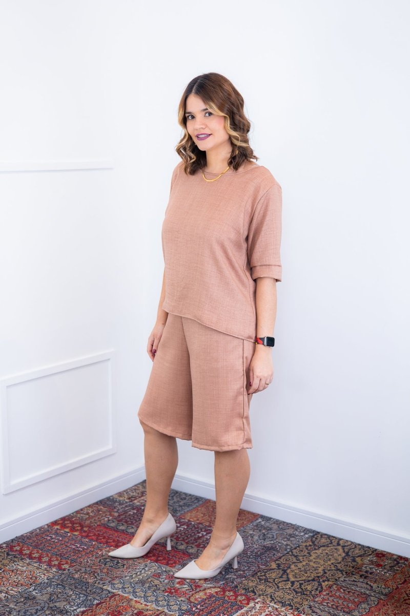 Conjunto Dulce – Blusa Oversized e Bermuda com Bolsos em Linho Light - Naguirre Shop