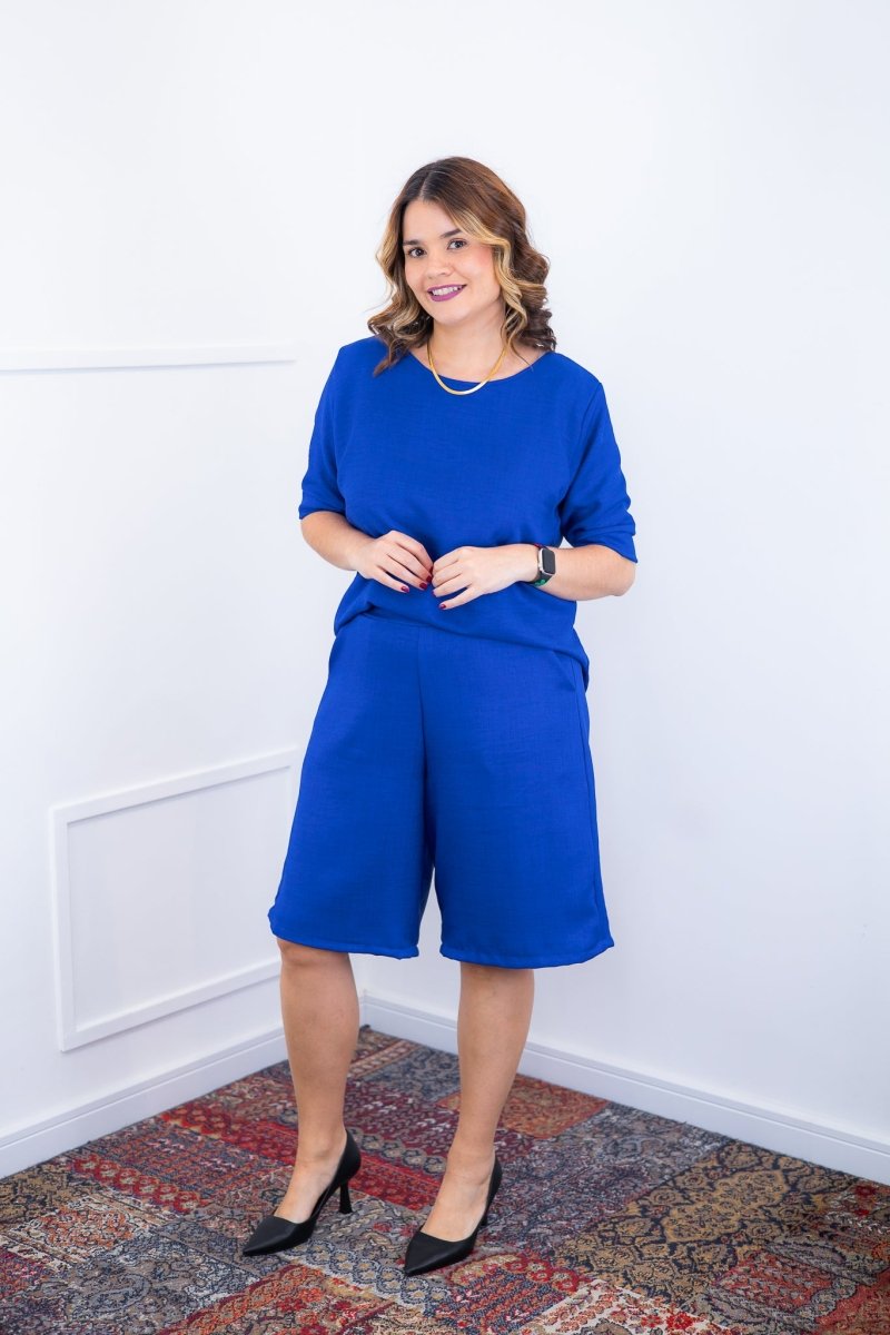 Conjunto Dulce – Blusa Oversized e Bermuda com Bolsos em Linho Light - Naguirre Shop
