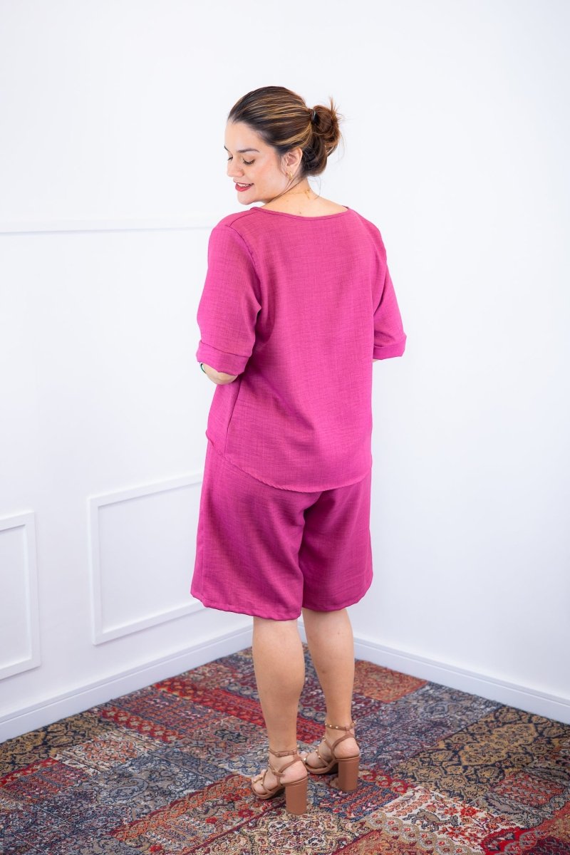 Conjunto Dulce – Blusa Oversized e Bermuda com Bolsos em Linho Light - Naguirre Shop