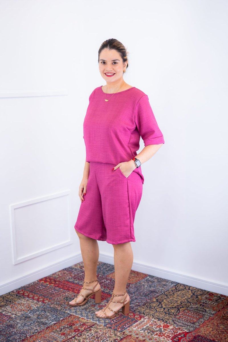 Conjunto Dulce – Blusa Oversized e Bermuda com Bolsos em Linho Light - Naguirre Shop