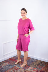 Conjunto Dulce – Blusa Oversized e Bermuda com Bolsos em Linho Light - Naguirre Shop