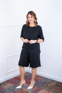 Conjunto Dulce – Blusa Oversized e Bermuda com Bolsos em Linho Light - Naguirre Shop