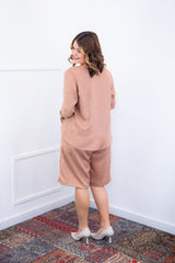 Conjunto Dulce – Blusa Oversized e Bermuda com Bolsos em Linho Light - Naguirre Shop
