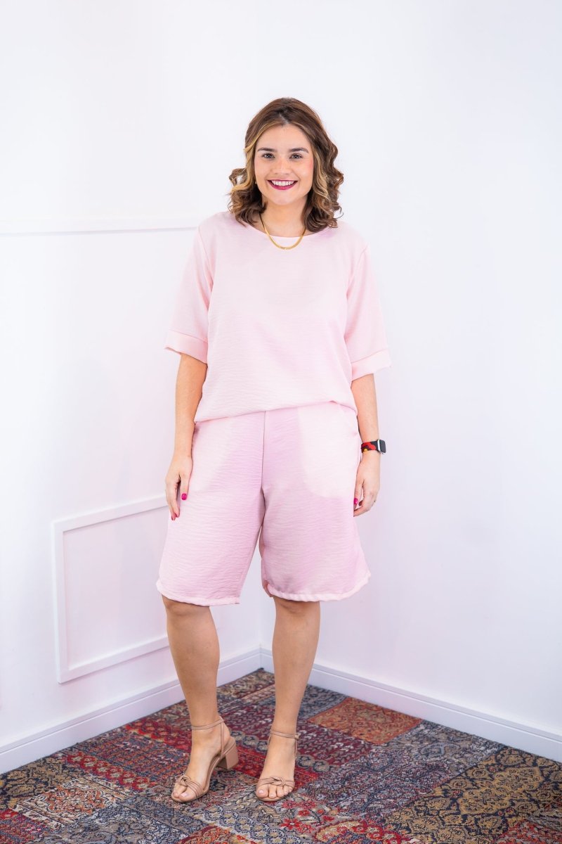 Conjunto Dulce – Blusa Oversized e Bermuda com Bolsos em Linho Light - Naguirre Shop