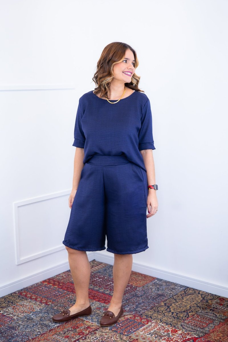 Conjunto Dulce – Blusa Oversized e Bermuda com Bolsos em Linho Light - Naguirre Shop