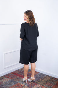 Conjunto Dulce – Blusa Oversized e Bermuda com Bolsos em Linho Light - Naguirre Shop