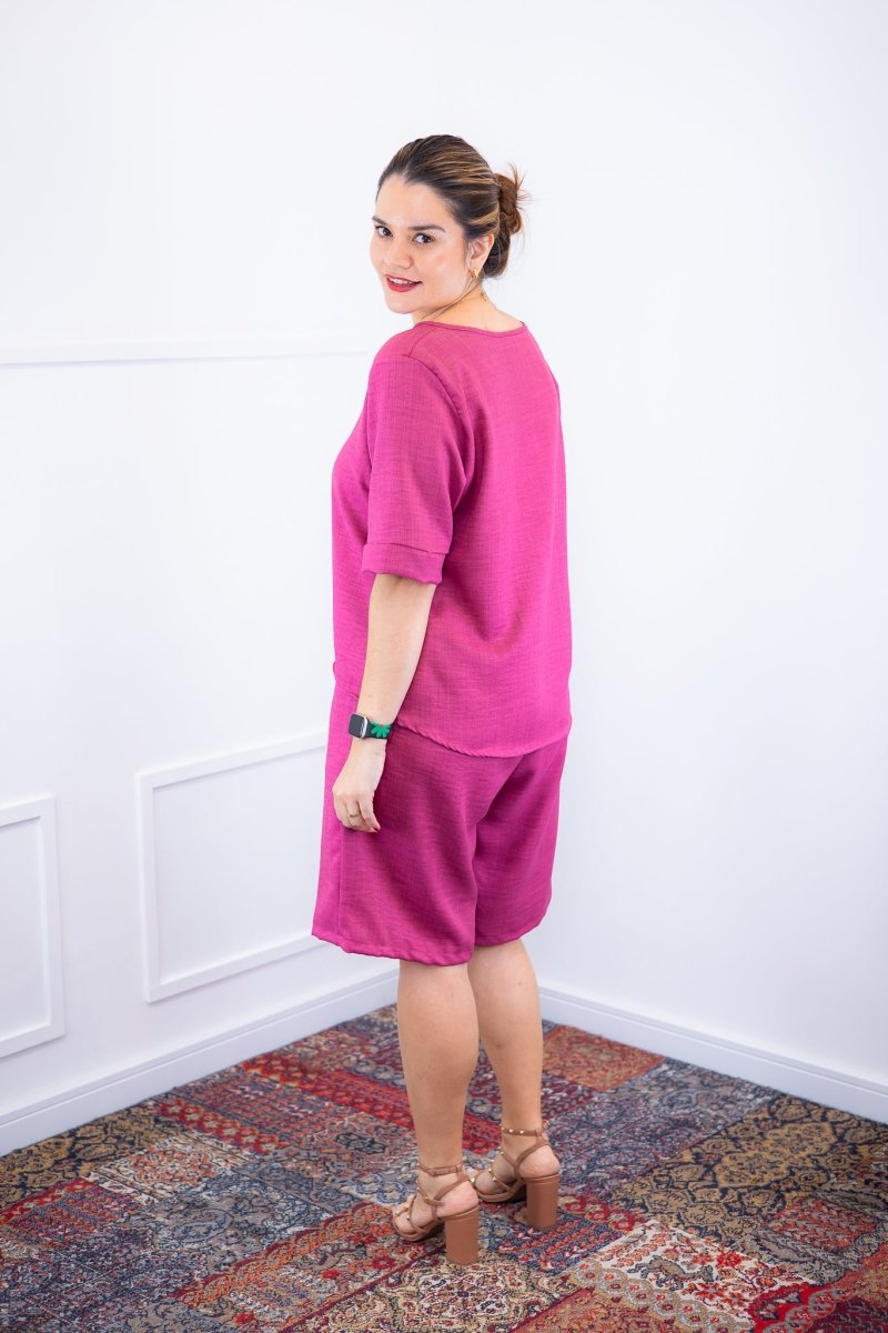 Conjunto Dulce – Blusa Oversized e Bermuda com Bolsos em Linho Light - Naguirre Shop