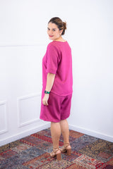 Conjunto Dulce – Blusa Oversized e Bermuda com Bolsos em Linho Light - Naguirre Shop