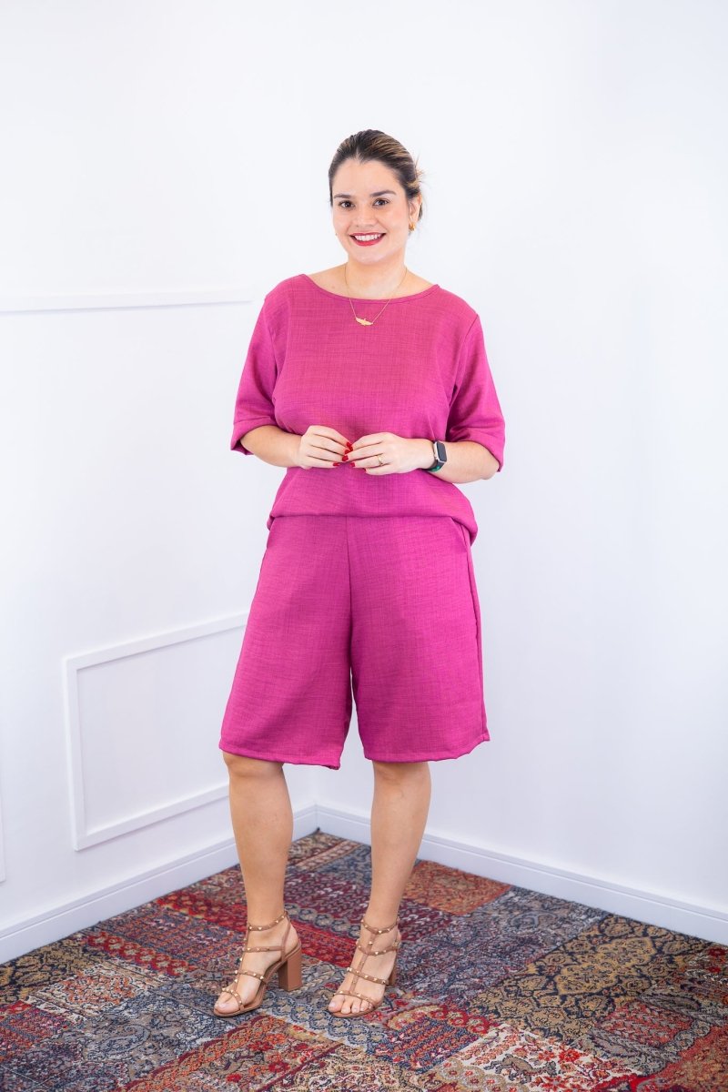 Conjunto Dulce – Blusa Oversized e Bermuda com Bolsos em Linho Light - Naguirre Shop