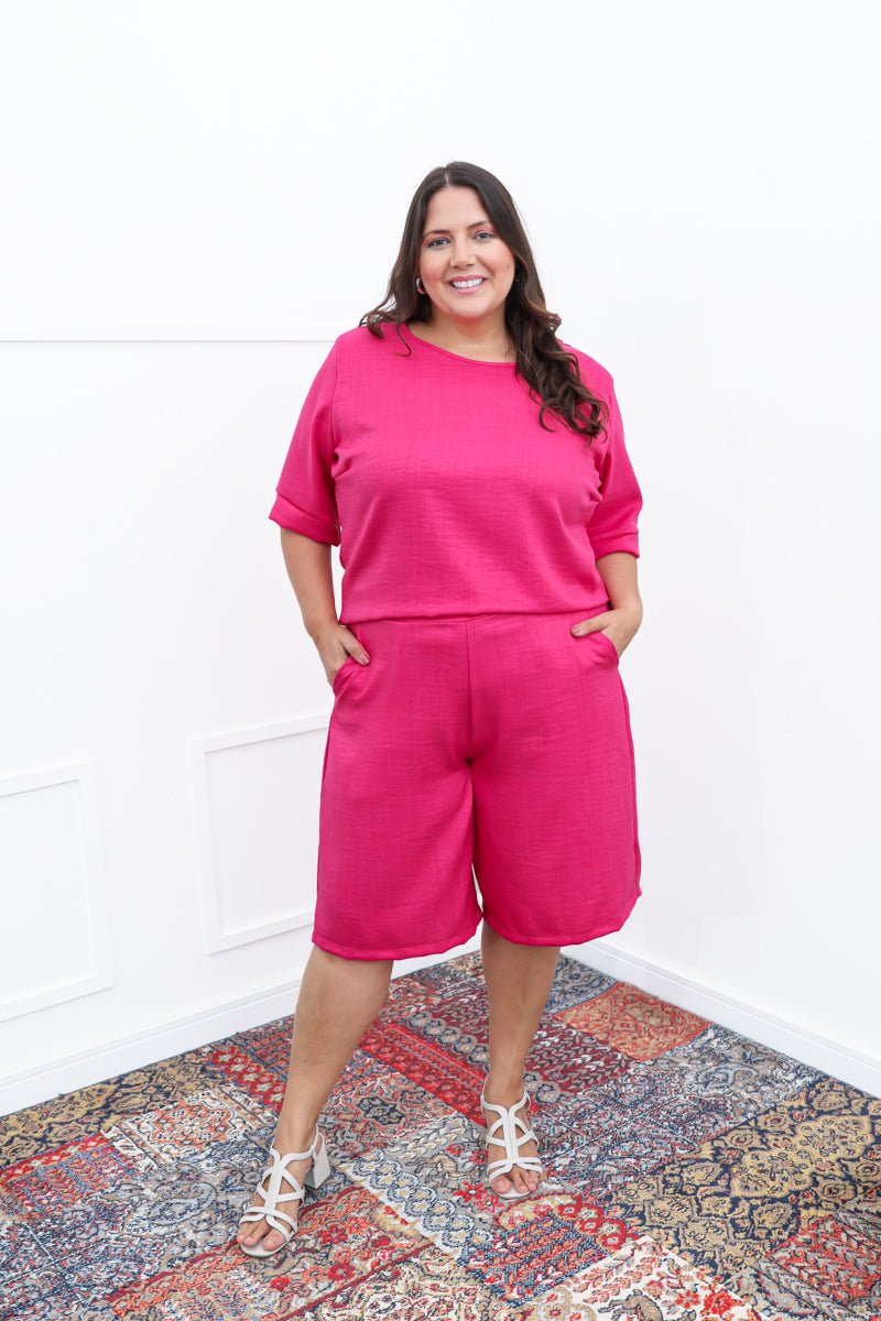 Conjunto Dulce – Blusa Oversized e Bermuda com Bolsos em Linho Light - Naguirre Shop