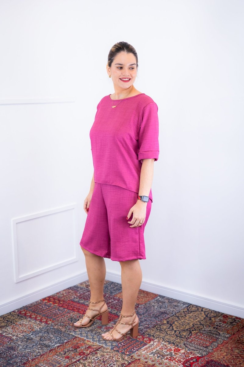 Conjunto Dulce – Blusa Oversized e Bermuda com Bolsos em Linho Light - Naguirre Shop