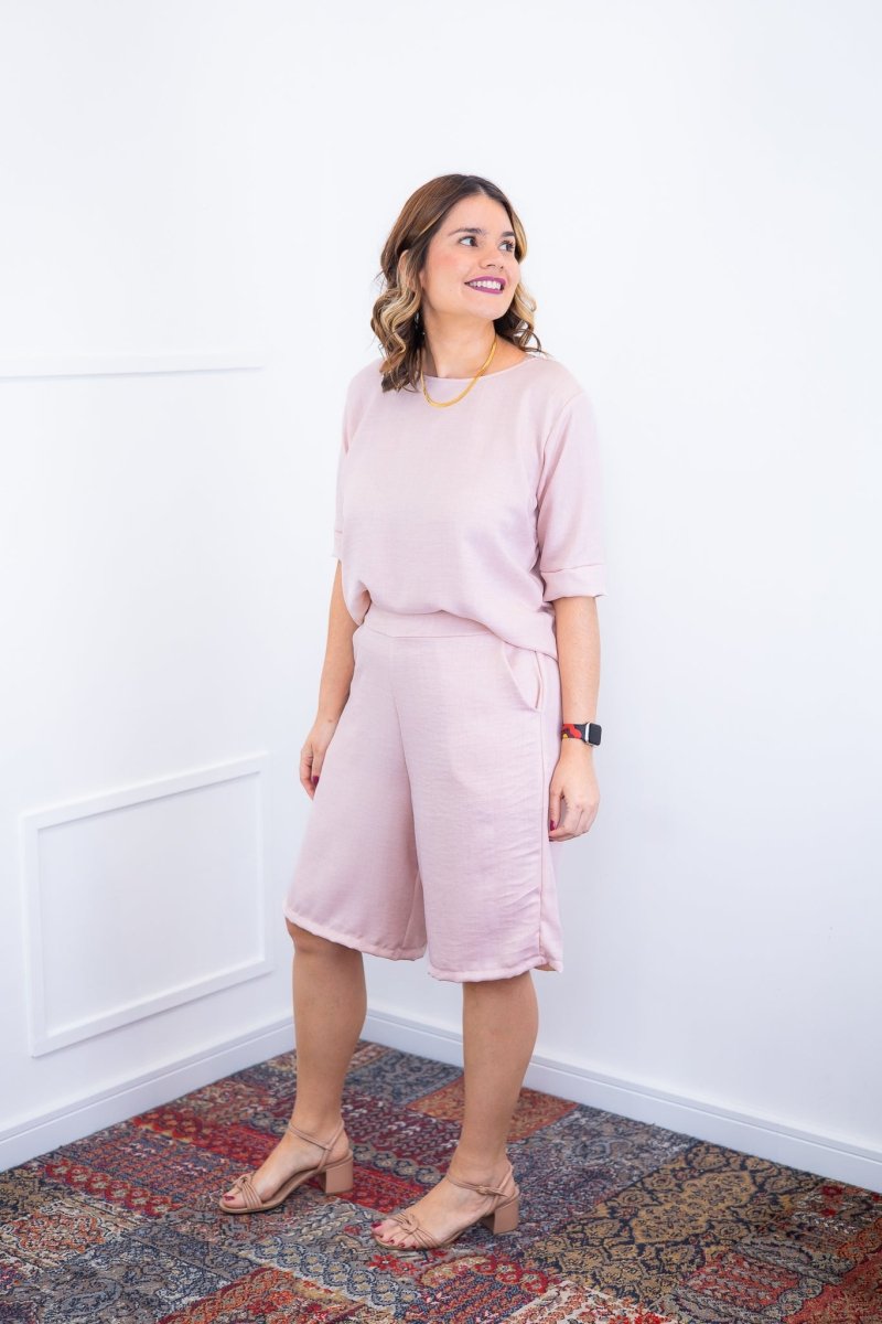 Conjunto Dulce – Blusa Oversized e Bermuda com Bolsos em Linho Light - Naguirre Shop