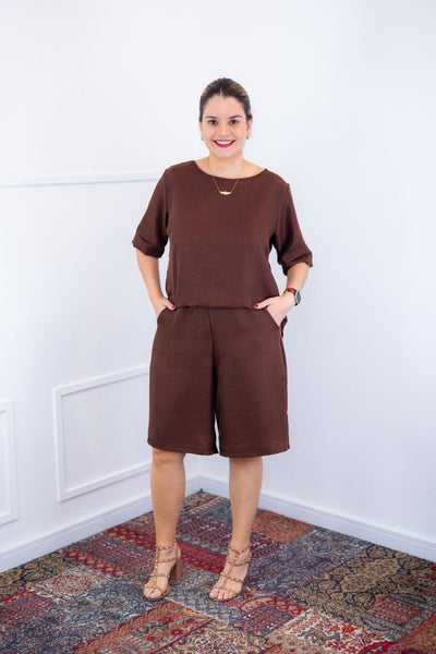 Conjunto Dulce – Blusa Oversized e Bermuda com Bolsos em Linho Light - Naguirre Shop