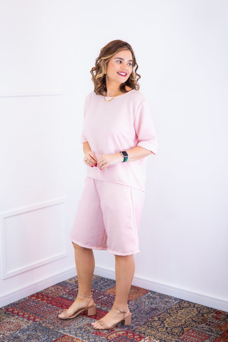 Conjunto Dulce – Blusa Oversized e Bermuda com Bolsos em Linho Light - Naguirre Shop