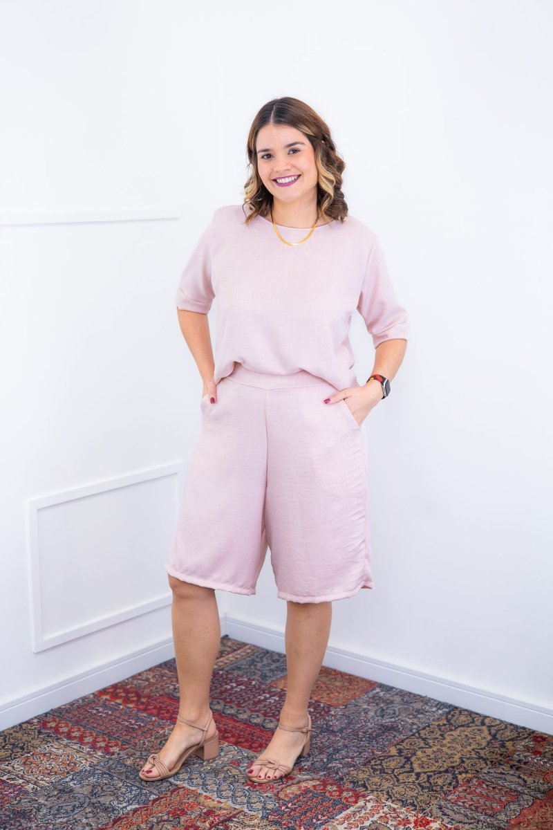 Conjunto Dulce – Blusa Oversized e Bermuda com Bolsos em Linho Light - Naguirre Shop