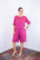 Conjunto Dulce – Blusa Oversized e Bermuda com Bolsos em Linho Light - Naguirre Shop