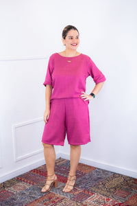 Conjunto Dulce – Blusa Oversized e Bermuda com Bolsos em Linho Light - Naguirre Shop