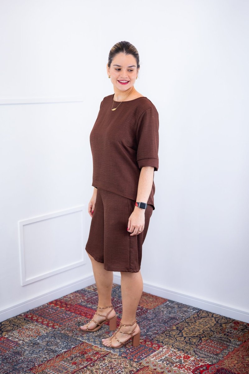 Conjunto Dulce – Blusa Oversized e Bermuda com Bolsos em Linho Light - Naguirre Shop