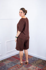 Conjunto Dulce – Blusa Oversized e Bermuda com Bolsos em Linho Light - Naguirre Shop