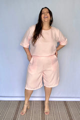 Conjunto Dulce – Blusa Oversized e Bermuda com Bolsos em Linho Light - Naguirre Shop
