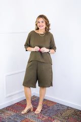 Conjunto Dulce – Blusa Oversized e Bermuda com Bolsos em Linho Light - Naguirre Shop
