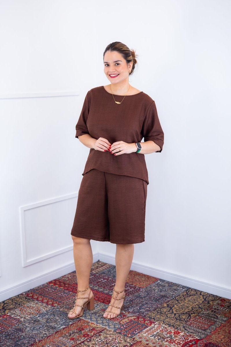 Conjunto Dulce – Blusa Oversized e Bermuda com Bolsos em Linho Light - Naguirre Shop