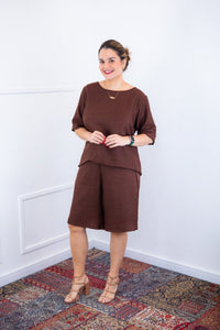 Conjunto Dulce – Blusa Oversized e Bermuda com Bolsos em Linho Light - Naguirre Shop