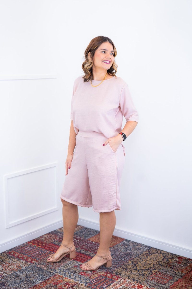 Conjunto Dulce – Blusa Oversized e Bermuda com Bolsos em Linho Light - Naguirre Shop