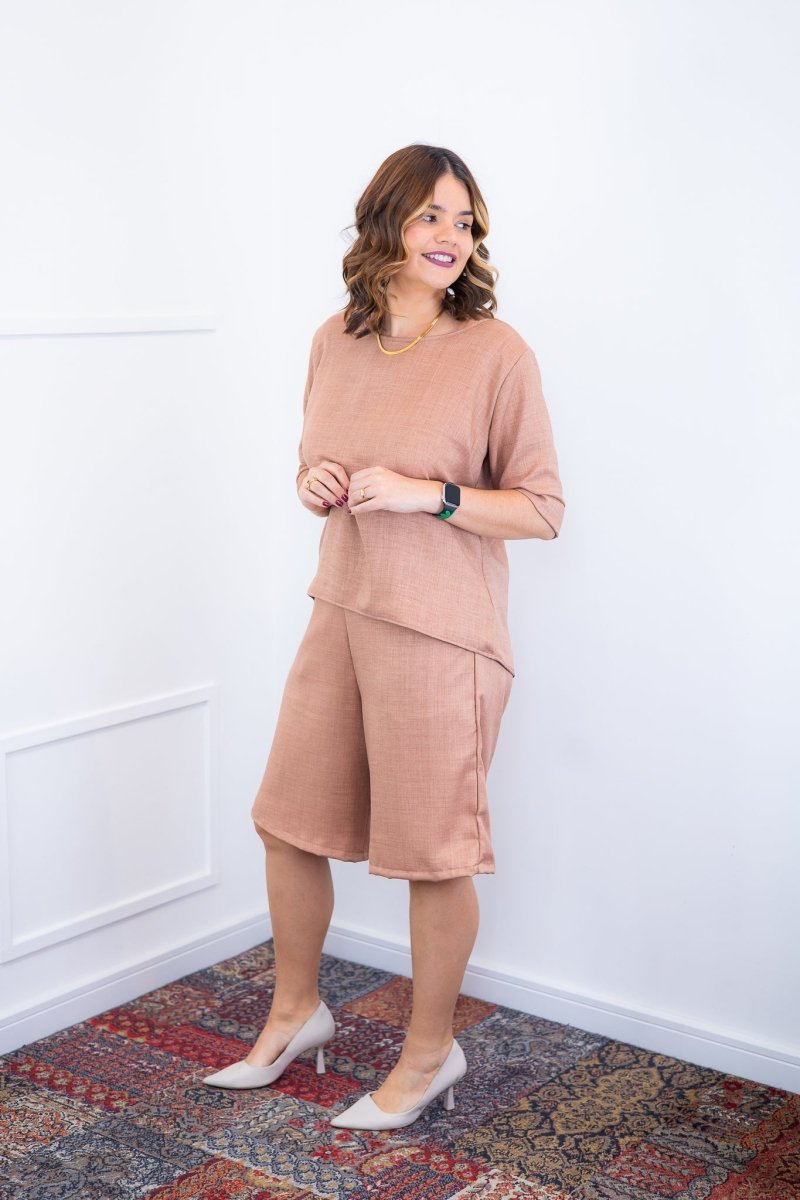 Conjunto Dulce – Blusa Oversized e Bermuda com Bolsos em Linho Light - Naguirre Shop
