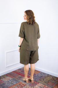 Conjunto Dulce – Blusa Oversized e Bermuda com Bolsos em Linho Light - Naguirre Shop