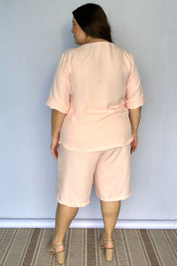 Conjunto Dulce – Blusa Oversized e Bermuda com Bolsos em Linho Light - Naguirre Shop
