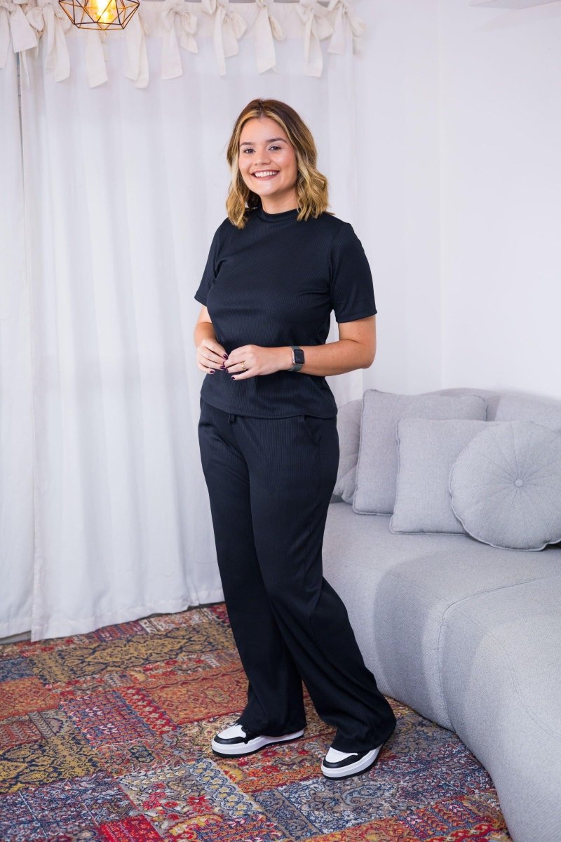Conjunto Elizabeth - Calça Pantalona em Malha Canelada - Naguirre Shop