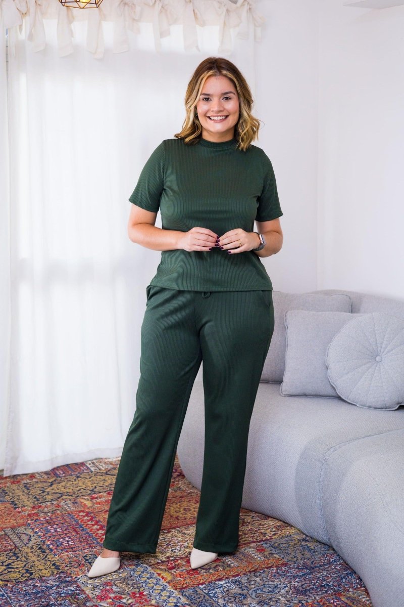 Conjunto Elizabeth - Calça Pantalona em Malha Canelada - Naguirre Shop