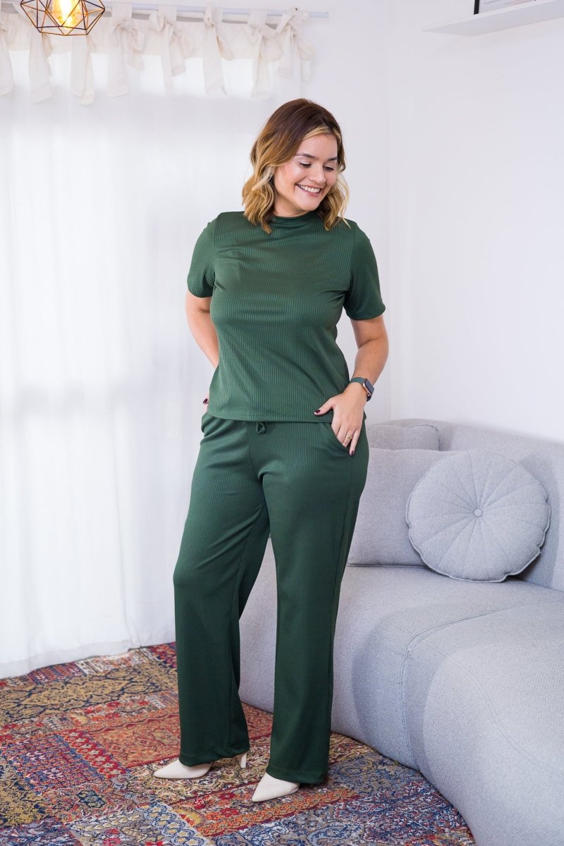 Conjunto Elizabeth - Calça Pantalona em Malha Canelada - Naguirre Shop