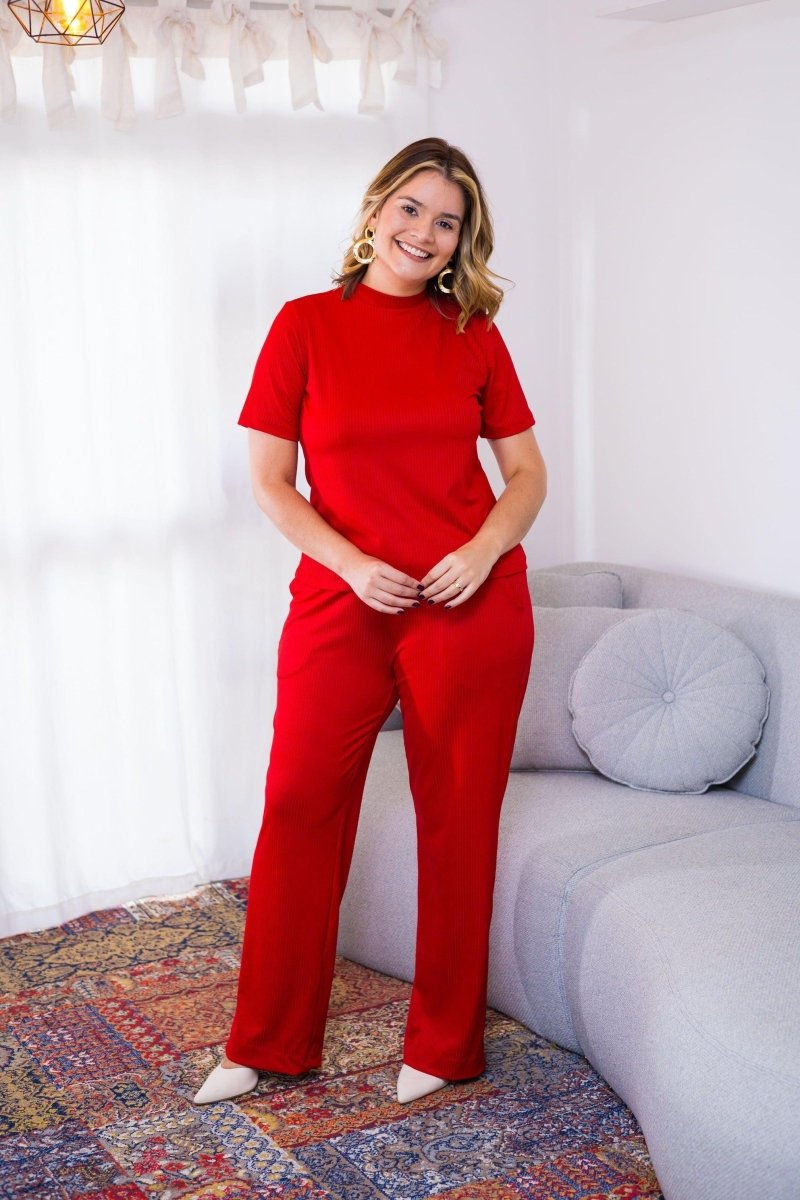 Conjunto Elizabeth - Calça Pantalona em Malha Canelada - Naguirre Shop