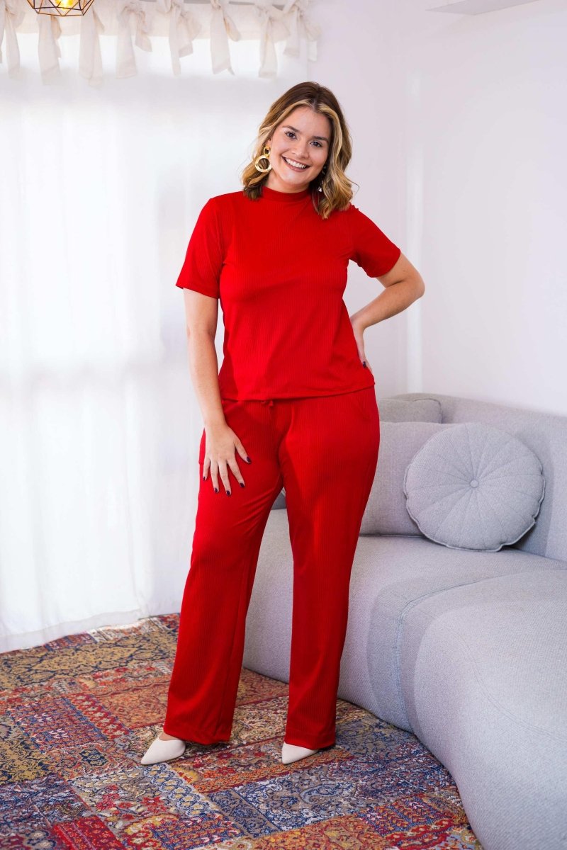Conjunto Elizabeth - Calça Pantalona em Malha Canelada - Naguirre Shop