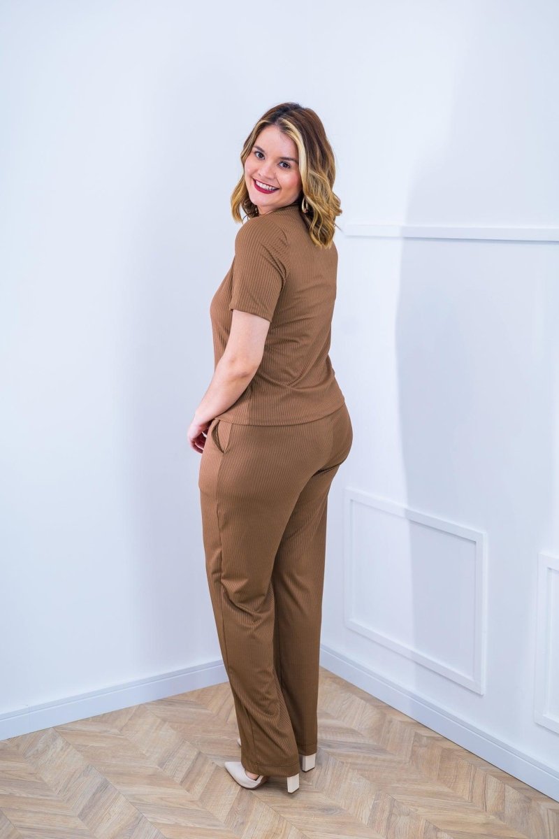Conjunto Elizabeth - Calça Pantalona em Malha Canelada - Naguirre Shop