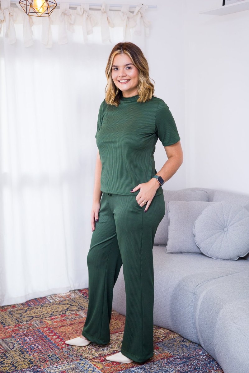 Conjunto Elizabeth - Calça Pantalona em Malha Canelada - Naguirre Shop