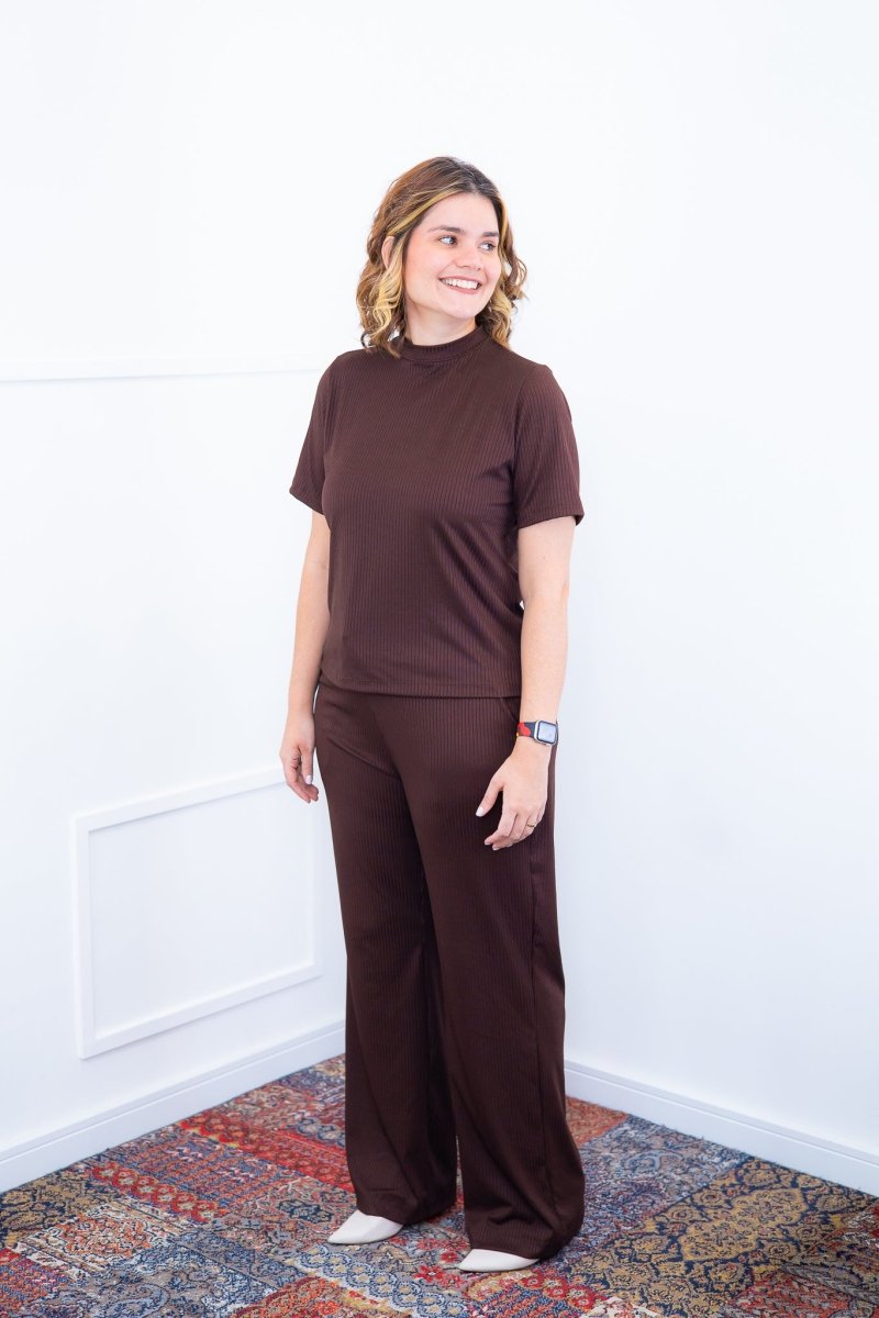 Conjunto Elizabeth - Calça Pantalona em Malha Canelada - Naguirre Shop