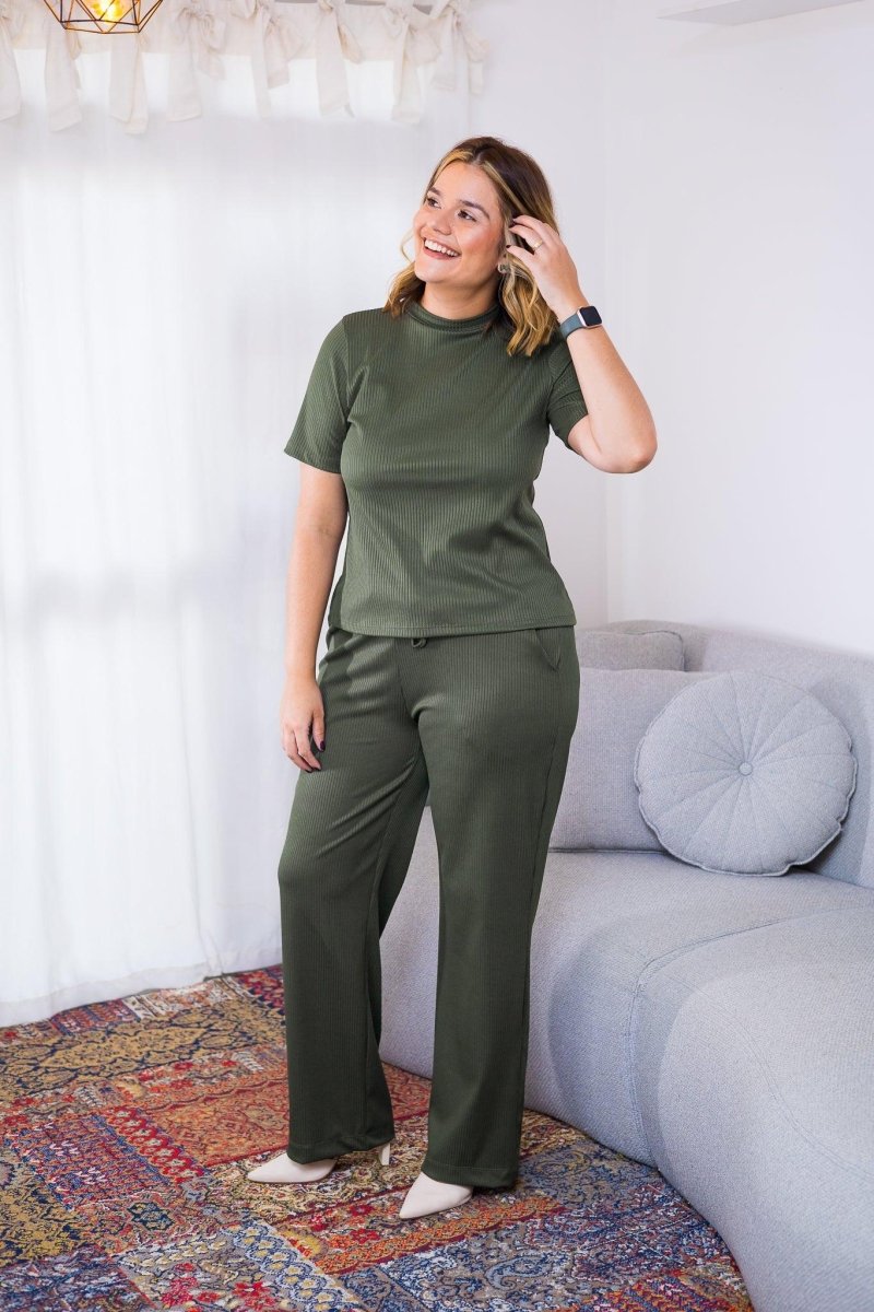 Conjunto Elizabeth - Calça Pantalona em Malha Canelada - Naguirre Shop