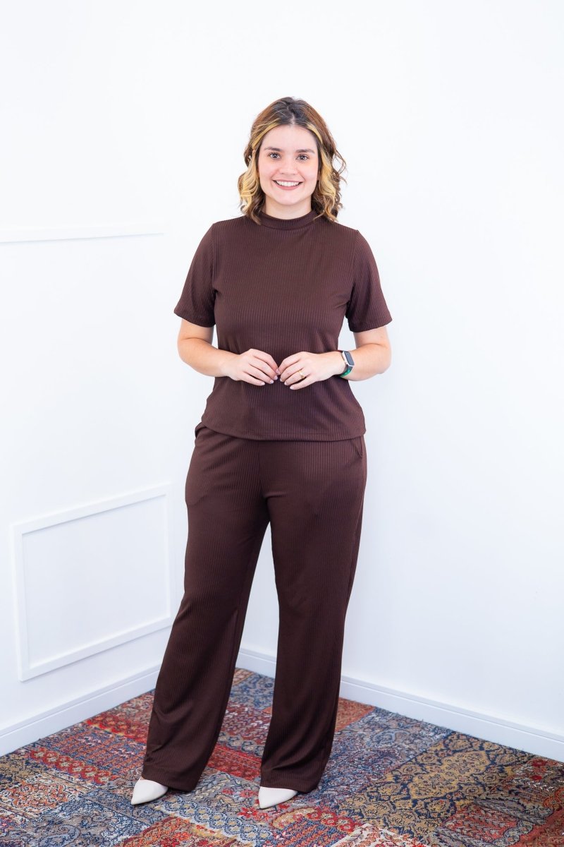 Conjunto Elizabeth - Calça Pantalona em Malha Canelada - Naguirre Shop