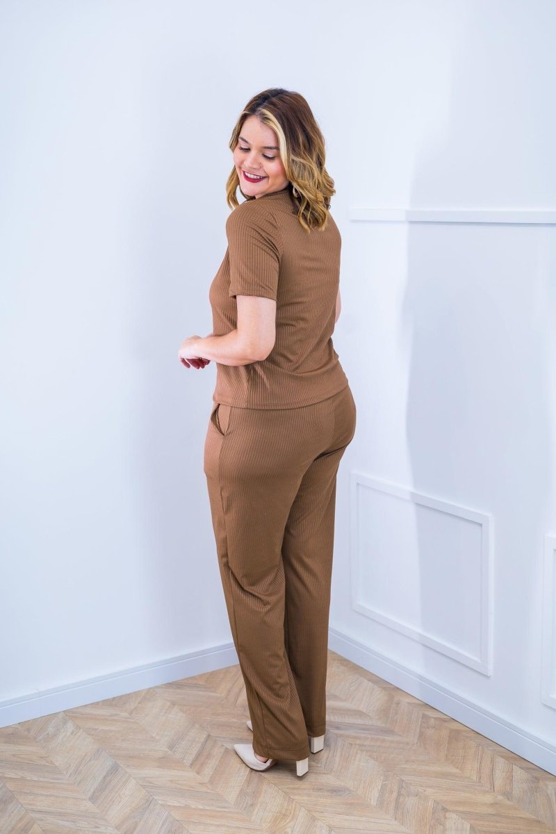 Conjunto Elizabeth - Calça Pantalona em Malha Canelada - Naguirre Shop