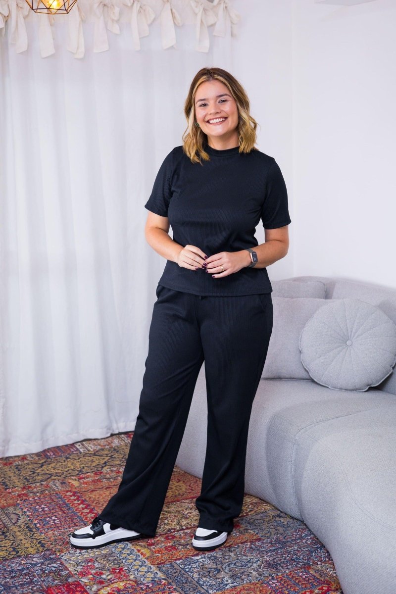 Conjunto Elizabeth - Calça Pantalona em Malha Canelada - Naguirre Shop